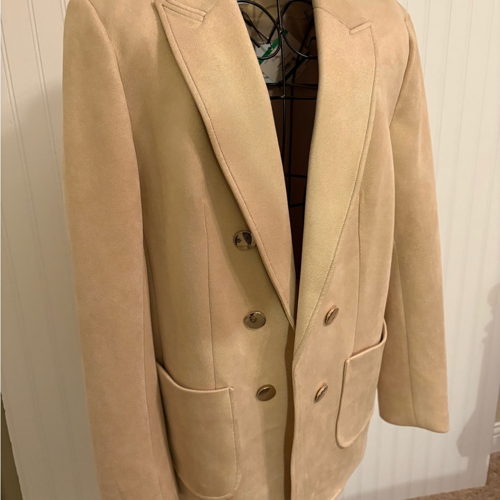 Anne Klein Metallic Beige Double-Breasted Blazer